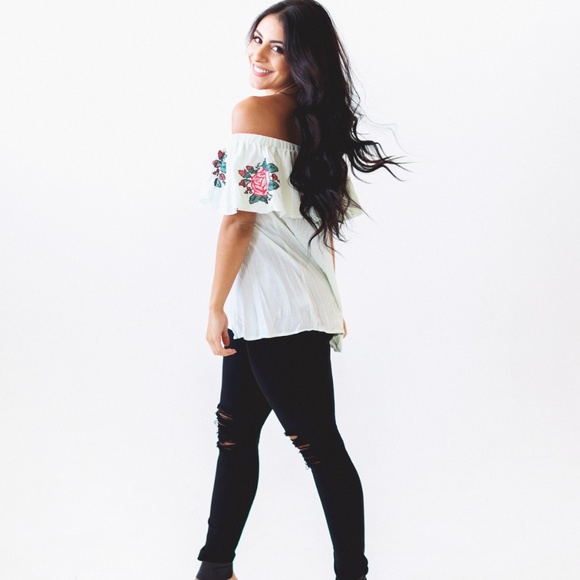 Embroidered Off Shoulder Top - Picture 1 of 2